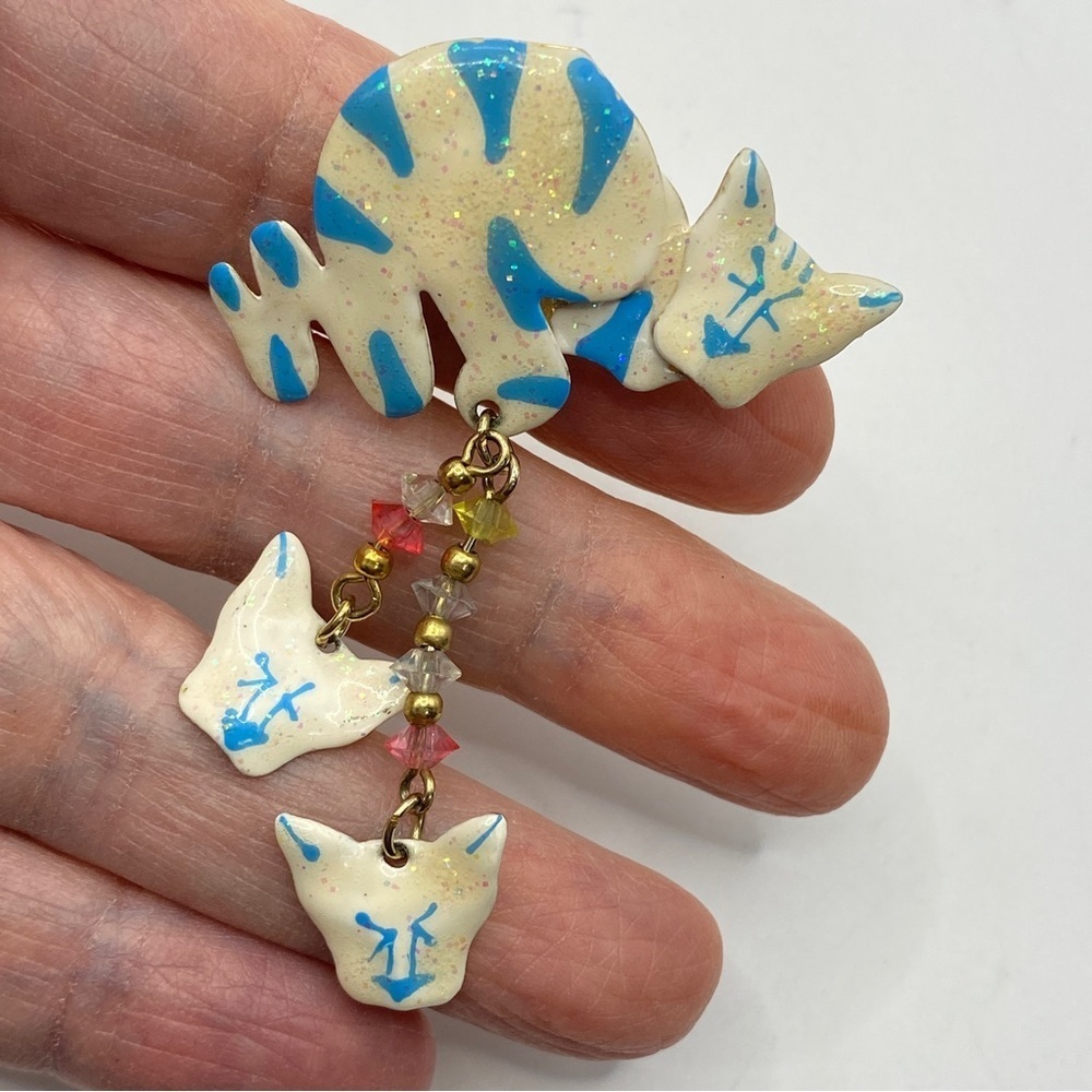Kitchy Artisan-Made Metal Enameled Cat Brooch Crazy Cat Lady